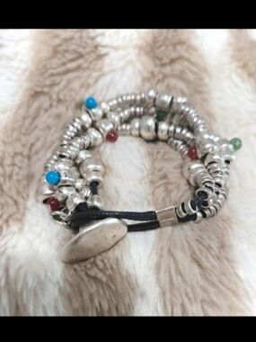 Source Unknown Silver-Tone Wrap Bracelet with Blue, Red and Green Beads